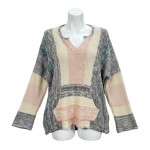 Rip Curl Women’s Baja Knit Sweater Pullover Striped Boho V-Neck Small Pink Blue